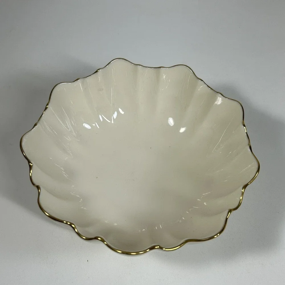 Vintage Lenox Ivory Candy Bowl Dish Gold Rim USA